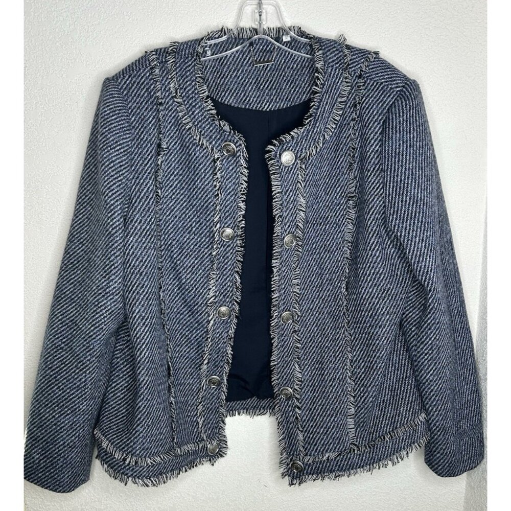 Chico's Blue Tweed Fringe Jacket - Picture 3 of 16